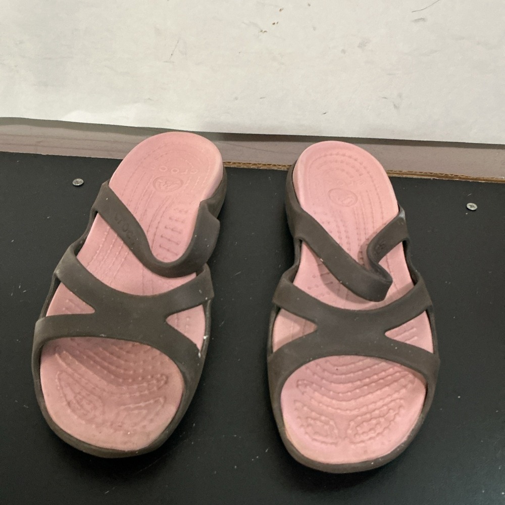 Crocs Womens Meleen Twist Sandals Brown Pink Slip On Size 7